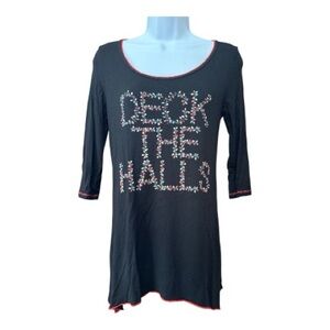 VANILLA SUGAR “Deck the Halls” Christmas Top Size Small Black Sequins 3/4 Sleeve